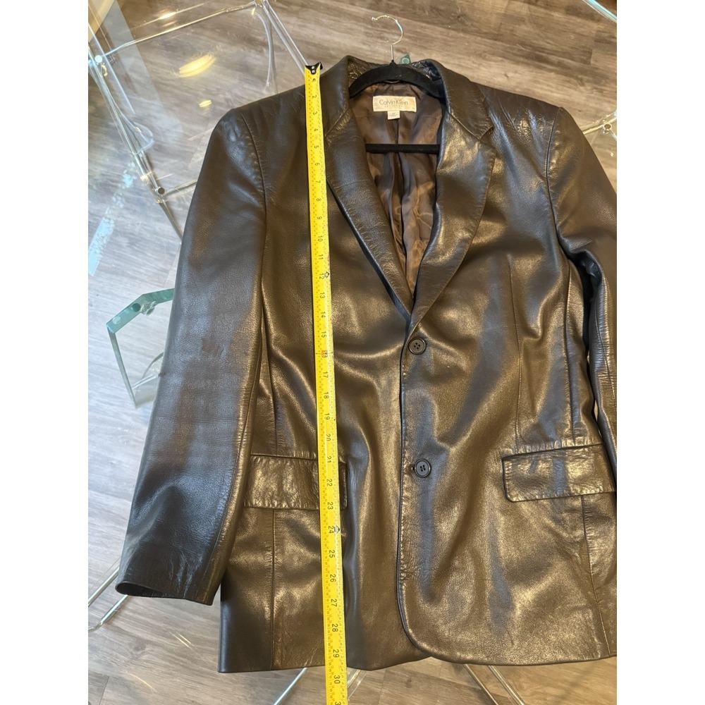 Vintage 90s Calvin Klein Collection Brown Lamb Leather Blazer Jacket Sz M - Picture 15 of 16